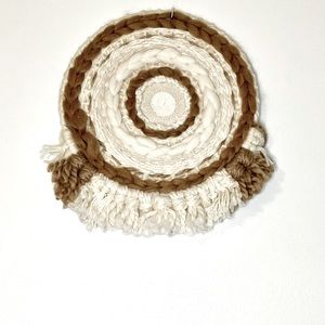 Bohemian Macrame Tassel Fringe Mixed Fiber Wall Ivory Tan Hanging Art Decor